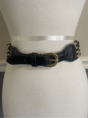 Black and Beige Woven Patterned Waist Belt
